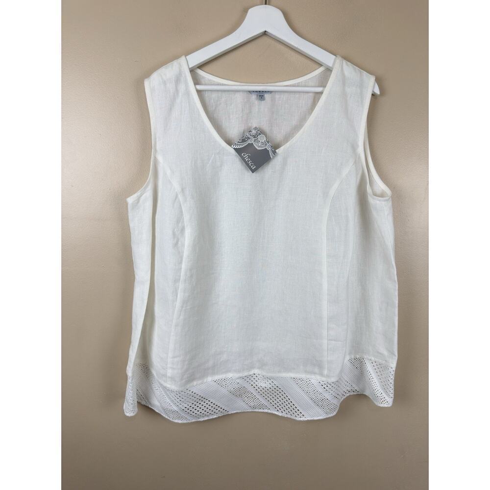 NWT Chesca Women’s White Sleeveless Scoop Neck Top Size 3 Resort Coastal Beach